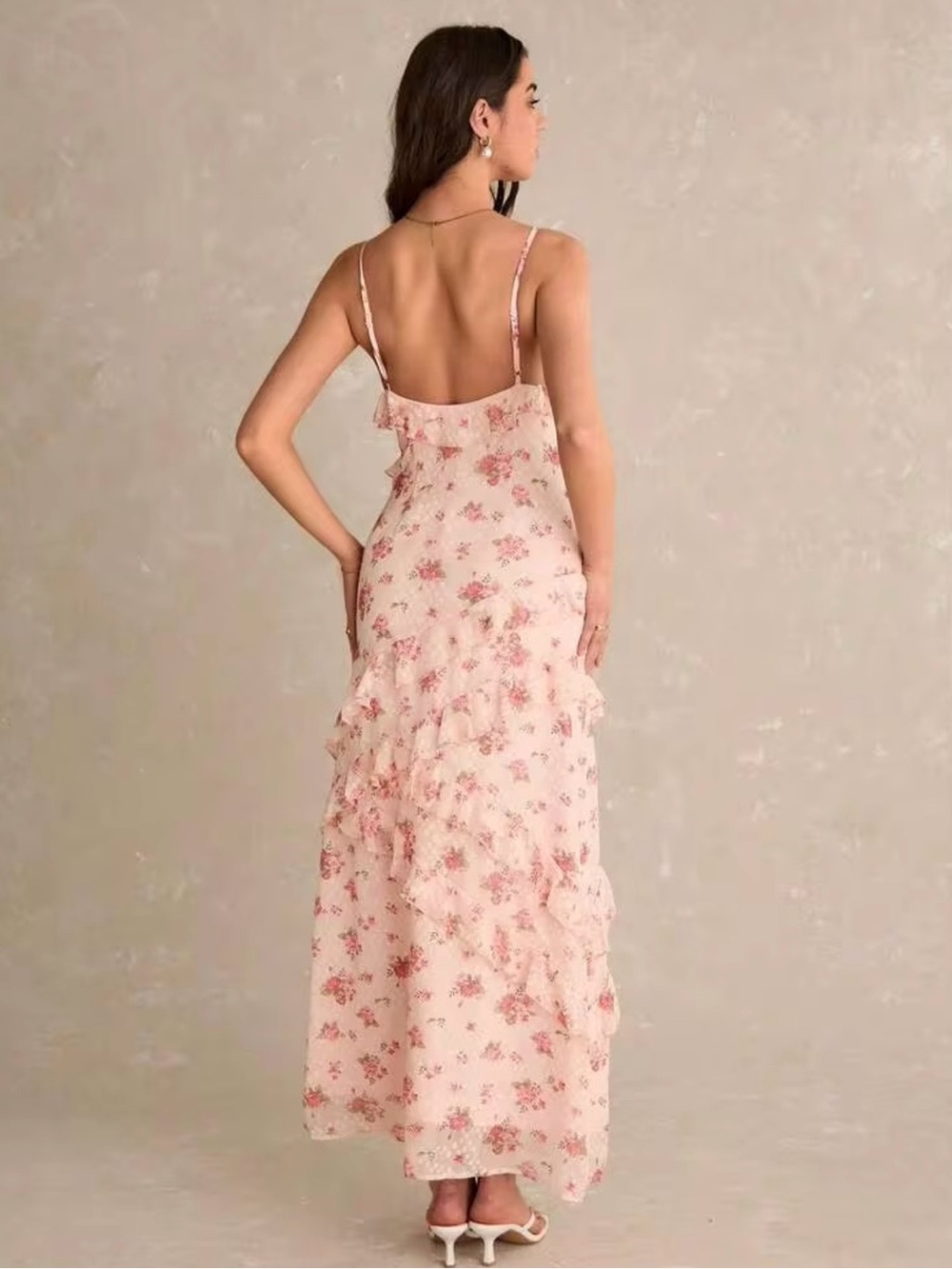 Floral Ruffle Slip Dress - Pink - Picture 3 of 5